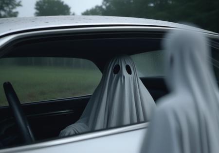 <lora:SheetGhost SDXL LoRA - Trigger with Sheetghost Person:.8> Sheetghost person( yelling at a man through his car windshield on a dark road:1.3) in the middle of Kentucky. Eerie. Scary scene.