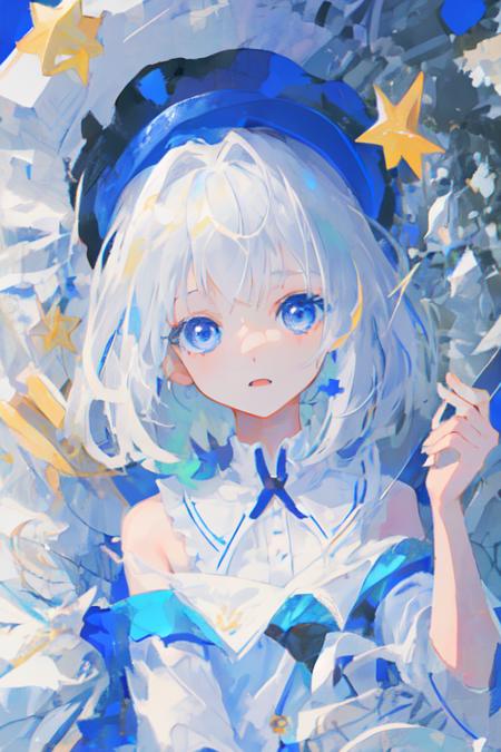 <lora:xingtong_2d:1>, xingtong, 1girl, blue eyes, white hair, okappa haircut