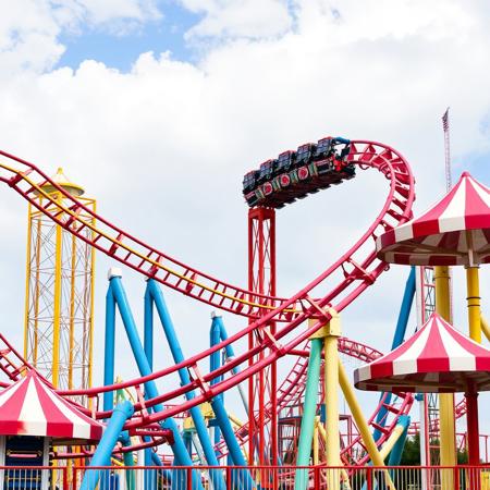 amusement park, roller coaster, colorful,