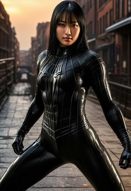 score_9, score_8_up, score_7_up, best quality, realistic, masterpiece, beautiful detail, hyperrealistic, underground, ((1girl, woman body, huge breasts)), amazing detailed full body portrait of a beautiful japanese girl, far photography, wearing a realistic and highly detailed black raimi spider-man suit, ((huge muscular girl)), professional model wears ultra - detailed and grained black raimi spider - man suit, suit covered entire body and hand, spiderman gloves, wet, (full body), (spread leg), (leg close up), light smile, black hair, octane render, highly detailed, volumetric, dramatic lighting, (highest quality:1.1), (HDR:1.3), (top quality, best quality), realistic, high definition, Expressionism - sharp focus, professional photography, masterpiece, ultra detailed photograph, high quality, 8k,