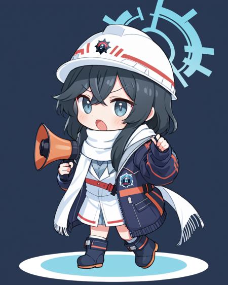 minori \(blue archive\),1girl, holding, solo, chibi, black_jacket, open_mouth, hardhat, megaphone, white_headwear, long_sleeves, v-shaped_eyebrows, sign, white_scarf, full_body, white_outline, boots, hat, open_jacket, black_gloves
<lora:minori_(blue_archive)_image81_2023-12-01:1>halo. gorgeous,key visual, vibrant, studio anime,award-winning, professional, highly detailed,high budget, cinemascope