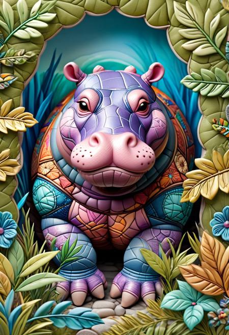 a hippo peering through a bush at the viewer,  ptchkrawk <lora:novuschroma54 style:0.9> novuschroma54 style