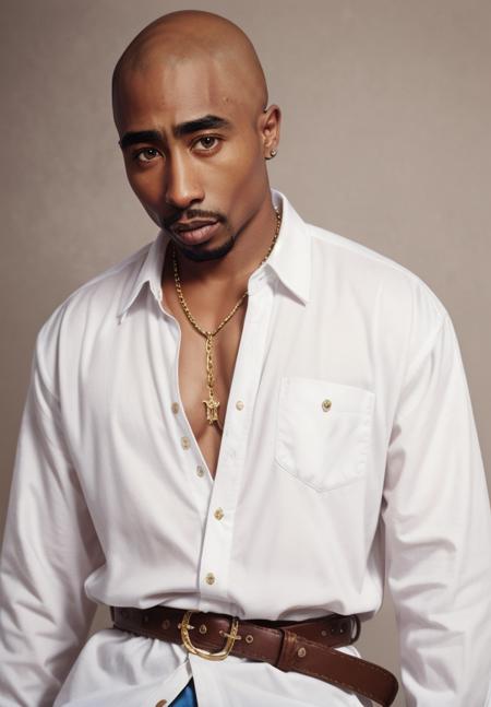 <lora:2pac:0.6> 2pac, beard, bald, belt, bracelet, jewelry, realistic, white shirt