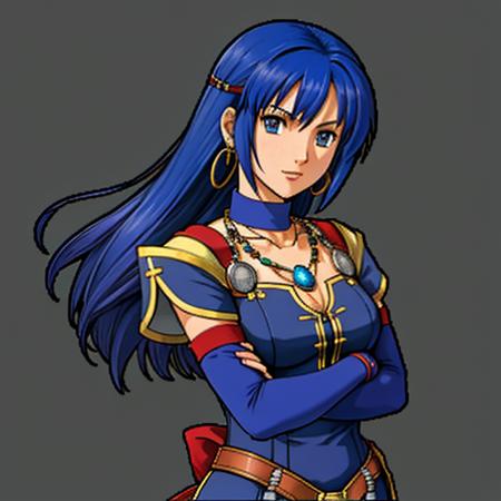 Fire Emblem Path of Radiance, 1girl, Catria (Fire Emblem), Catria (Fire Emblem Gaiden), Catria (Fire Emblem Echoes: Shadows of Valentia), (simple background, green background:1.3), BREAK Dark brown hair displays a glossy, ebony mane that frames the face with depth BREAK Key light, fill light, rim light, subsurface scattering, global illumination, dynamic shadows, ambient occlusion, depth of field BREAK Resting head on hands, elbows on a surface, jumpsuit, thong, arm gloves, beaded bangle set, collar necklace, drop earrings, thigh garter, <lora:FE9 v5 Thick:0.8>