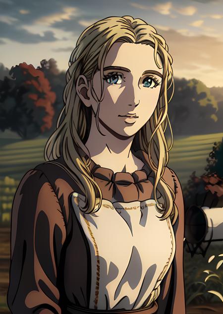 <lora:Arnheid:0.8>, Arnheid, small breasts, detailed face, detailed eyes, rule of third, looking at viewer, farm background, detailed background, ultradetailed, (masterpiece), best quality, intricate details, ultra details, ultra quality,