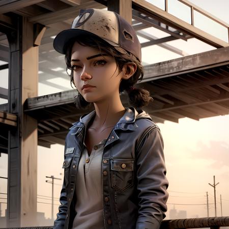 ((masterpiece, best quality)),(complex lighting) , solo,1girl,upper body, clementine,  dark skin,dark-skinned female,  <lora:ClementineWalkingDead1-10:0.8>, baseball cap, jeans, shirt, short twintails,open jacket,