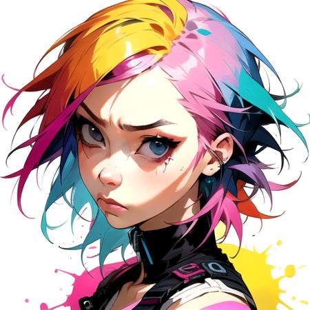 1girl, face, looking_at_viewer, multicolored_hair, pink_hair, portrait, solo, tears by JM