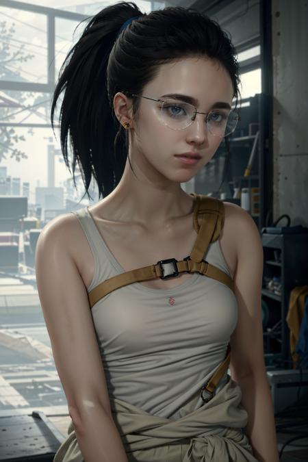 MamaDS, 1girl, realistic, glasses, solo, black hair, looking at viewer, ponytail, lips, nose, upper body, blurry, indoors, tank top, blurry background, earrings, jewelry, long hair, ponytail
masterpiece, best quality,
<lora:epi_noiseoffset2:1>,   <lora:MamaDS:0.7>