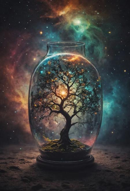 What if there was a solar system inside a large glass vase emanating the bright colors of the galaxy and a incredible tree full of stars around it came out of the vase?
Wide range of colors., Dramatic,Dynamic,Cinematic,Sharp details
Insane quality. Insane resolution. Insane details. Masterpiece. 32k resolution.
<lora:add-detail-xl:0.95> <lora:dvr-lnds-sdxl:0.3> dvr-lnds-sdxl <lora:MJ52:0.25> <lora:ral-apoctvisn-sdxl:0.3> ral-apoctvisn <lora:zavy-cntrst-sdxl:0.35> dark, chiaroscuro, low-key <lora:zavy-rmlght-sdxl:0.41> zavy-rmlght <lora:SDXLFaeTastic2400:0.225>