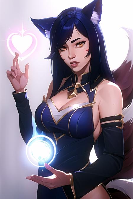 arcane style,

ahri, ahri \(league_of_legends\), 1girl, portrait, animal ears, black hair, breasts, detached sleeves, distr, facial mark, fox ears, fox tail, hand up, highres, large breasts, league of legends, long hair, long sleeves, looking at viewer, magic, multiple tails, orange eyes, parted lips, solo, tail

, ((masterpiece)), absurdres

<lora:arcane_offset:1><lora:ahriLeagueOfLegends_ahri45:0.4>