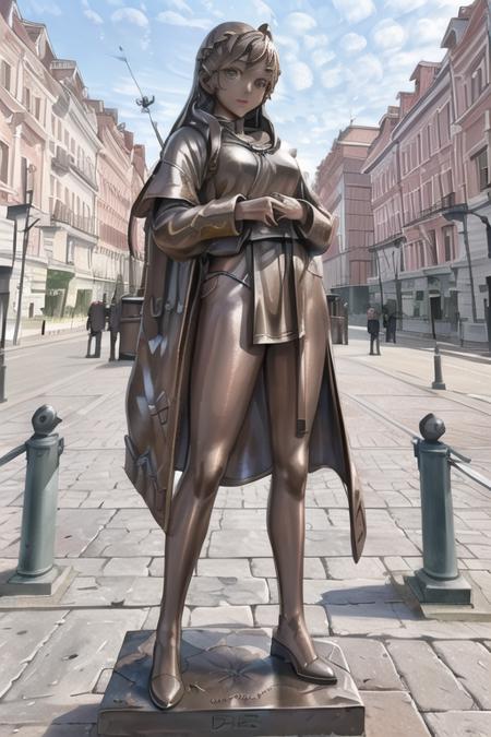 photo of <lora:betterCuteAsian03:0.3>, a woman as a (bronze_statue:1.3) wearing oversized_hoodie, on a pedestal, modelshoot style, photo of the most beautiful artwork in the world, High Detail, Sharp focus,in the middle of a square, full body, (closeup),  <lora:bronze_statue:0.5>,   <lora:oversized_sweater:0.3>