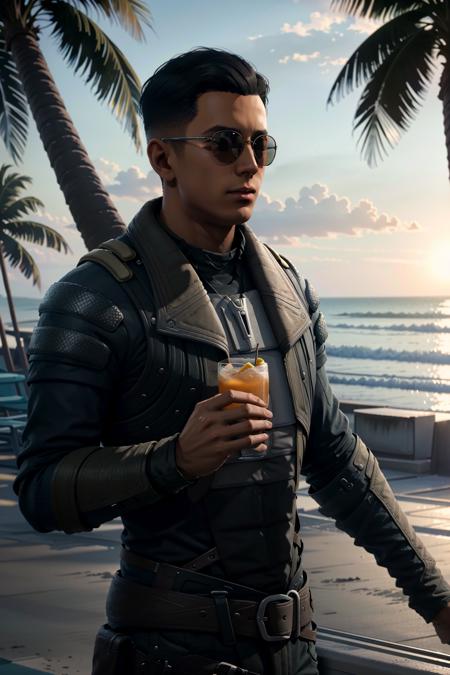 ReyesMEA, 1boy, solo, male focus, upper body, muscular, at the beach, ocean, palm trees, wearing sunglasses, cocktail in one hand
,masterpiece, best quality, cinematic lighting,
<lora:epi_noiseoffset2:1>,   <lora:ReyesMEA:0.7>