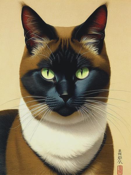 <lyco:OharaKoson:1.0> Lovely Siamese Cat painting by Ohara Koson