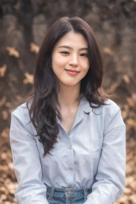 hansohee, (blouse:1.1), (outdoor:1.4), (looking_at_viewer:1.2), smile
, RAW photo, (high detailed skin:1.2), 8k uhd, dslr, soft lighting, high quality, film grain, Fujifilm XT3 <lora:hansohee-free-v2-000010:0.9>