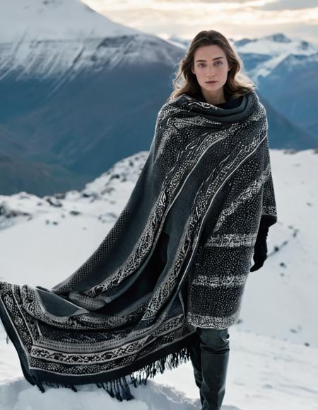 ohwx woman, 20 years old,Atop a snow-covered mountain, with the world below shrouded in a serene blanket of white, stands a cinematic photo, full body shot focus, Photorealistic portrait in breathtaking detail, photo scanned at ultra-high resolution, by Helmut Newton and Peter Lindbergh. Soft light source from the side, captivating expression, flawless skin, 35mm photograph, film, bokeh, professional, 4k, highly detailed