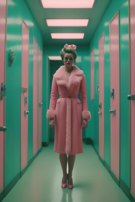 <lora:Director Nicolas Winding Refn style:1>Director Nicolas Winding Refn style - 35mm Photograph Shotthis cinematic journey takes place in a hallway. The scene features a burlesque woman wearing a pink coat standingin the style of rendered in maya, elsa bleda, medical imaging film., dark teal, ultra detailed, award-winning cinematography, shot in HD, crisp clear image, detailed, The shot is super realistic, hyperdetailed, and enhanced with an octane render, UHD, rendering high definition, award winning photo, eye - catching, photo realistic