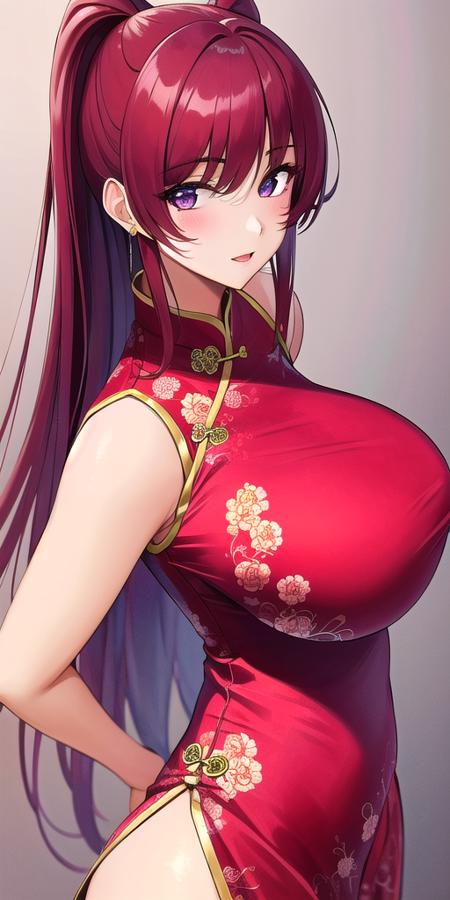 <lora:TamakiKousakaV2:0.7> tamakikousaka, huge_breasts, standing, solo, china_dress, masterpiece, best quality, detailed face, detailed eyes, highres,