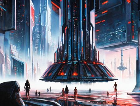 woman, standing, futuristic city <lora:Retro SciFi:0.8>