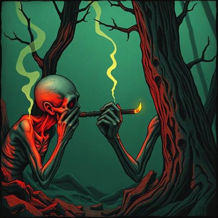 Fleshless and in perpetual agony, the floridian crack fiend lights the crack pipe to suppress the pains of existence