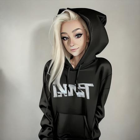 a professional photo of lurn, <lora:lurn_01_512_396samples:1>, wearing black hoodie, hood down