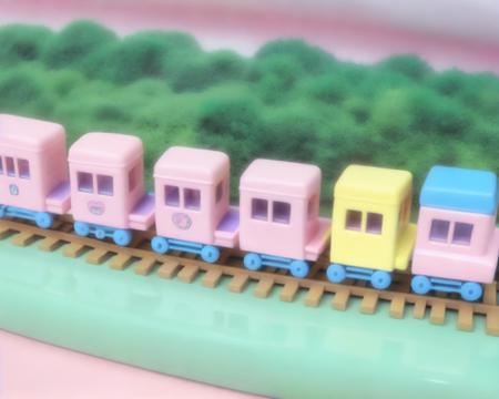 pastel pink babycore <lora:pastel pink babycore:0.56> toy train