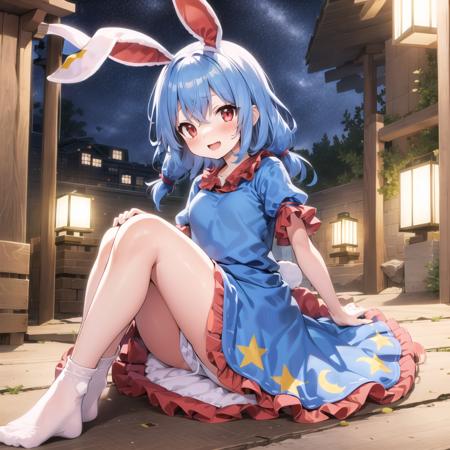 (masterpiece), best quality,1girl,seran,dress,seiran (touhou),frilled dress,blue hair,Rabbit ears,red eyes,twintails,low twintails  ,ear tag<lora:SeiranTouhouProject_v011:0.8>