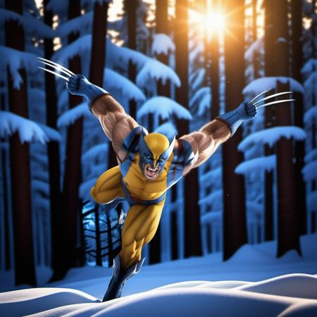 Wolverine1024, a man,full body,  in the snow, canada forest, winter background, features intricate detail, detailed eyes, highly detailed, photography, ultra sharp, film, bokeh, professional, 4k   <lora:Wolverine1024-000350:0.6>