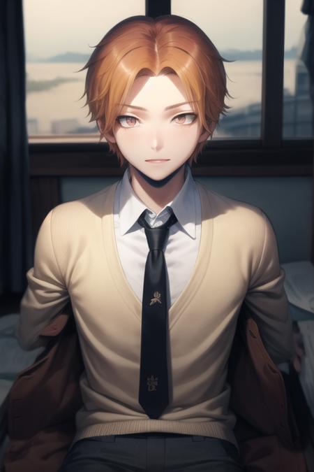 maehara_hiroto brown eyes orange hair school uniform shirt necktie