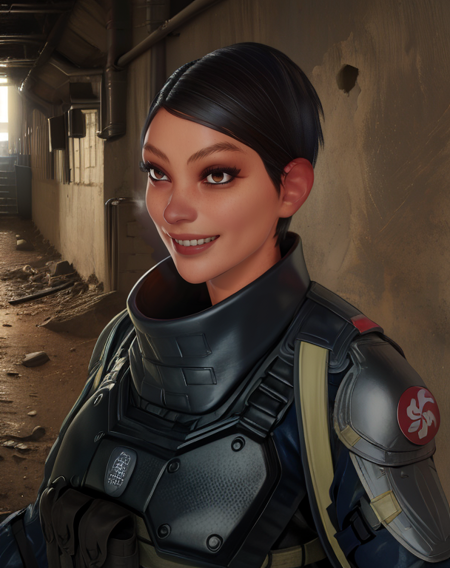 Ying,black hair,short hair,brown eyes,smile,
bulletproof vest,tactical gear,body armor,
standing,upper body,
underground,
(insanely detailed, beautiful detailed face,beautiful detailed eyes, masterpiece, best quality),<lora:Ying-10RSS:0.8>,