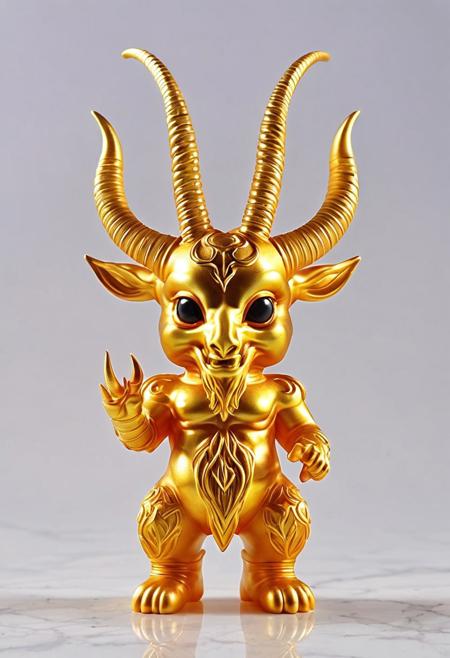 XCYP Art Toy,A sweet Little golden baphomet, japanese sofubi EVA Material) Artist Design Piece,Award-Winning Lens,Highly Detailed,Ultra High Resolution,32K UHD,Clear Focus,Best Quality,Masterpiece.,