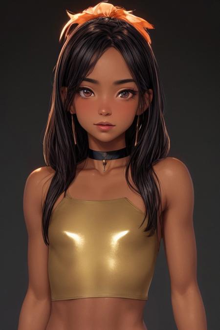 (masterpiece), best quality, expressive eyes, perfect face, stunning eyes, sparkling eyes, upper body of an 18 year old girl, (((young face))), kawaii face, she wearing an outrageous pastel coloured outfit with heavy makeup, choker, she has a very dark tan, almost orange fake tan, golden skin, muscular legs, small breasts, small nipples, hard nipples, submissive, full face blush, perfect teeth, detailed and busy background, bhands