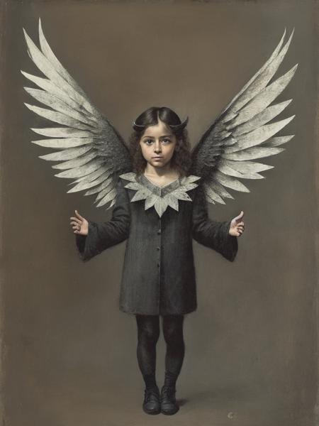 <lyco:SantiagoCaruso:1.0> a child with a arms in the shape of wings, in the style of Santiago Caruso