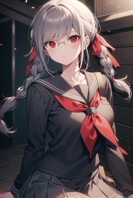 pekopekoyama, <lora:pekopekoyama-lora-nochekaiser:1>,
peko pekoyama, braid, long hair, (red eyes:1.5), twin braids, glasses,
BREAK black pantyhose, black shirt, brown footwear, collarbone, pantyhose, pleated skirt, school uniform, serafuku, shirt, shoes, skirt,
BREAK looking at viewer,
BREAK indoors, classroom,
BREAK <lyco:GoodHands-beta2:1>, (masterpiece:1.2), best quality, high resolution, unity 8k wallpaper, (illustration:0.8), (beautiful detailed eyes:1.6), extremely detailed face, perfect lighting, extremely detailed CG, (perfect hands, perfect anatomy),