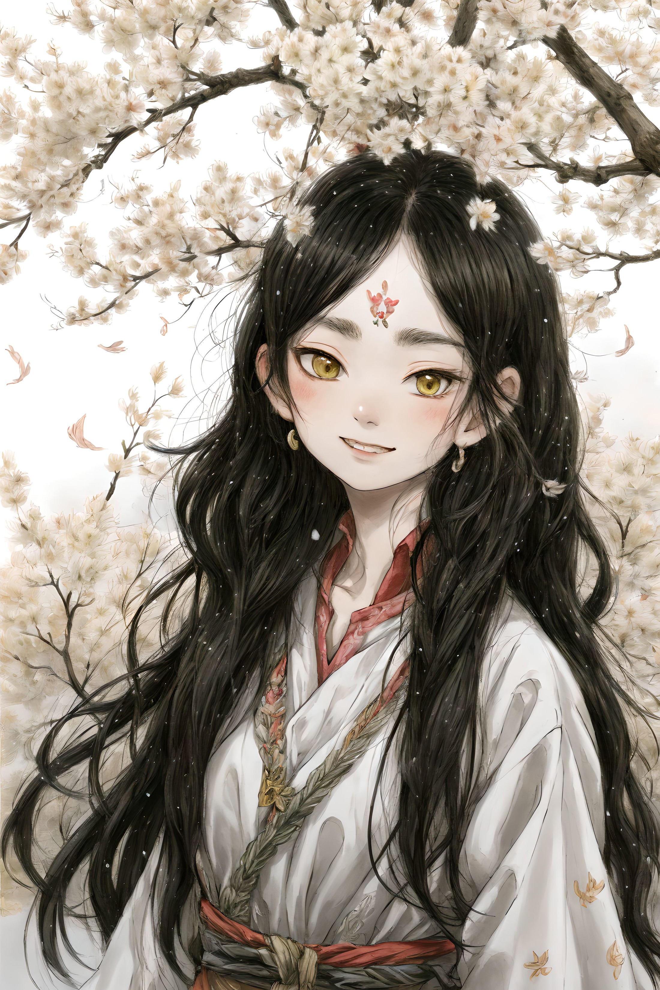 1girl,cute face,black long hair,dreamscape,traditional clothes,spring