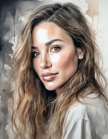 <lora:Ana Cheri:1> anchrgrc woman ,light natural tones , pencil drawing , watercolor drawing, portrait of a woman, detailed eyes, beautiful , highly detailed, soft color tones, soft lighting, detailed lines, sharp, realistic, brush strokes, light hints of paint drips