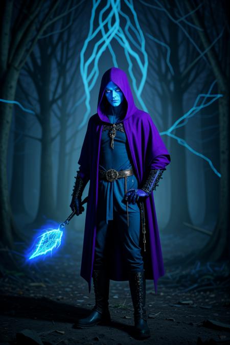 <lora:LCM_LoRA_Weights_SD15:1>,<lora:detail_slider_v4:1.5>,lich with glowing blue eyes, wearing a dark purple midnight shroud, spectral trousers, shadowy boots, clutching a forbidden tome with glowing letters, surrounded by surrounded by a eerie aura,