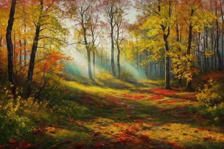 <lora:Zaxarovobv:0.65>
zaxarovob, oil painting, big forest with yellow, green and red leaves at sunset, fantasy, professional canvas, triadic colors, deep color, volumetric lighting, shading with dark edges, richly detailed, matte background