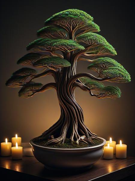Dryad, (embedding:Smooth_Quality:1), A peaceful bonsai tree in a ceramic pot surrounded by soft, glowing candles.,
<lora:4steps wai-2Rectified-V140:1.0000000000000002> <lora:Pony Dryad-V0.1:1.0>