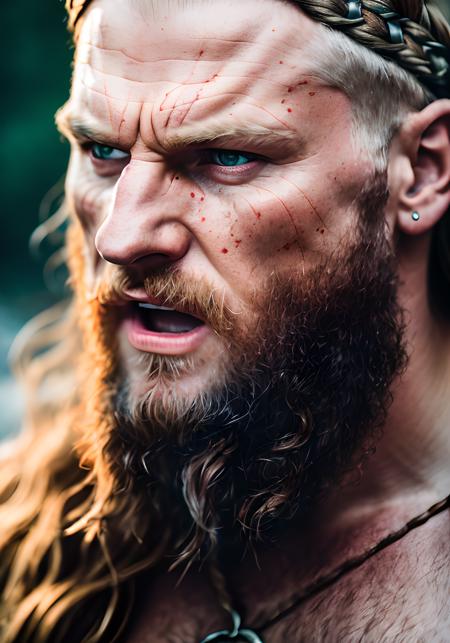 RAW photo, furious angry Viking, (high detailed skin:1.2), 8k uhd, dslr, soft lighting, high quality, film grain, Fujifilm XT3, realistic face <lora:(photorealism)epiNoiseoffset_v2:1>