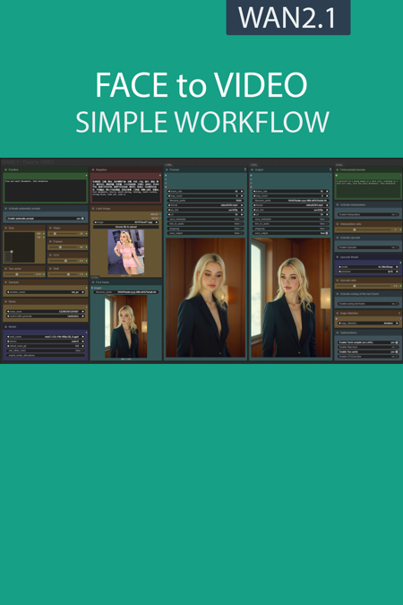 FACE to VIDEO simple workflow WAN2.1 | GGUF | PuLID | UPSCALE | TeaCache v2.1