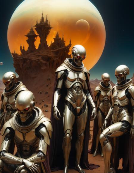 by Edwin Austin Abbey and Sabbas Apterus, hyper realistic medium full shot photo of  a (colony of humans living on a distant planet:1.1),  (translucent , delightful , masterful:1.4), poster art, bold lines, hyper detailed, award winning,  dark limited color palette, high contrast, depth of field, (intricate details, masterpiece, best quality:1.4)
rim lighting,  looking at viewer, dynamic pose, wide angle panoramic view,
<lora:add-detail-xl:0.5> <lora:xl_more_art-full_v1:0.5> <lora:looking_at_viewer:2>