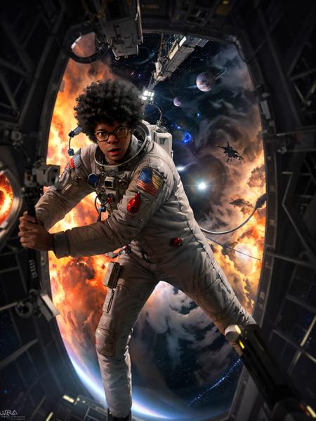 Richard Ayoade as an astronaut, amazed look on his face, full body, floating in a nebula, alien space ship, (best quality, masterpiece, RAW photo, ultra HD textures, highly detailed, hyper realistic, intricate detail, 8k, photorealistic, hdr, absurdres) <lora:Richard-Ayoade-v10:0.7>