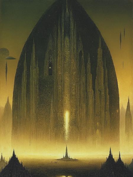 <lyco:JohnBauer:1.0> alien city by john bauer