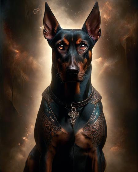 made of ais-rcn, photograph, Mystical Doberman Pinscher, dramatic lighting, <lora:Arcane:1>