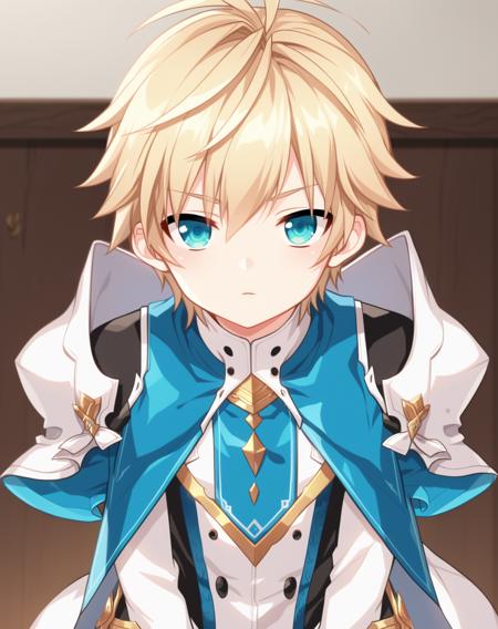 chung_elsword, blue eyes, blonde hair, full body armor, full face helmet, holding weapon, dual wielding, gun, spiked hair, 