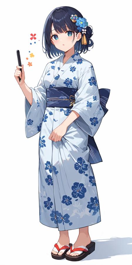  jyojifuku, yukata, japanese clothes, floral print,hair ornament,sandals