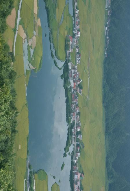 Une immense vallée entourée de chaine de montagne. Il y a de grande tours en pierre un peu partout. 
Il y a une grande cité médiévale au centre de la vallée. 
Il y a également une large rivière qui commence à un bout de la chaine de montagne et termine de l'autre coté. On peut apercevoir des points d'eau, notamment un large lac. 
Le reste est occupée par une forêt dense. 
L'image est vue depuis le ciel de façon à voir toute la vallée.
