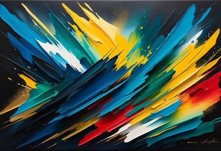 large, abstract art piece features a mesmerizing blend of colors, with bold brushstrokes, geometric patterns, and intricate details, evoking the moody, atmospheric quality of a contemporary art piece with subtle gradations of tone and depth, Background blue gold red white green yellow black, Gouache Style, Watercolor, Museum Epic Impressionist Maximalist Masterpiece, Thick Brush Strokes, Impasto Gouache, thick layers of gouache watercolors textured on Canvas, 8k Resolution, Matte Painting, highly detailed, follow negative prompts