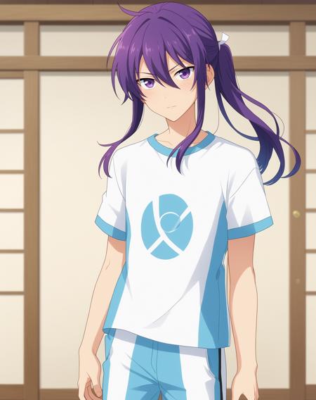 kanzaki_souma_pony, purple hair, purple eyes, long hair, low ponytail, 