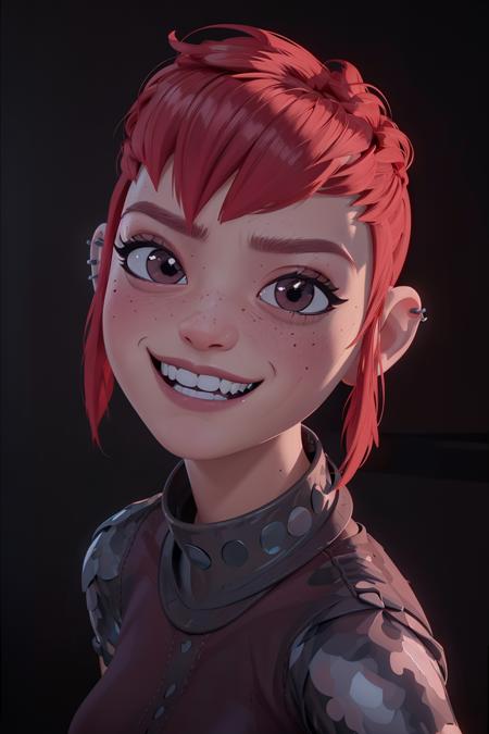 realistic, realism, photorealism, photo-realistic, high contrast, (photorealistic:1.4), 8k high definition detailed realistic, NSFW,(best quality, masterpiece:1.2),  photon mapping, radiosity, physically-based rendering, best quality, highly detailed, 1girl, nfnimona, face, close up, teeth,smile, evil smile, 
<lora:nfnimonav3-64:0.7>,